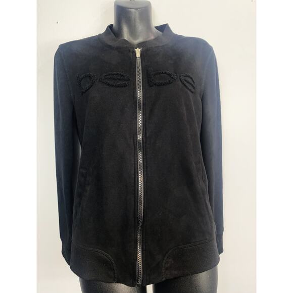 BEBE Crew Neck Sweatshirt Women's Small Full Zip Black - Picture 2 of 7